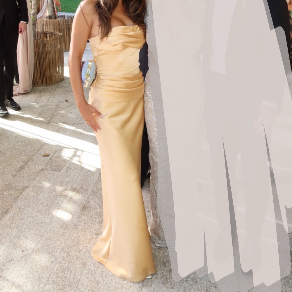 Strapless Satin Evening Gown in Champagne